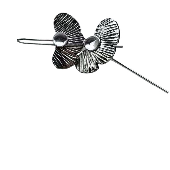 Silver Textured Leaf Drop Earrings - Picture 3 of 4